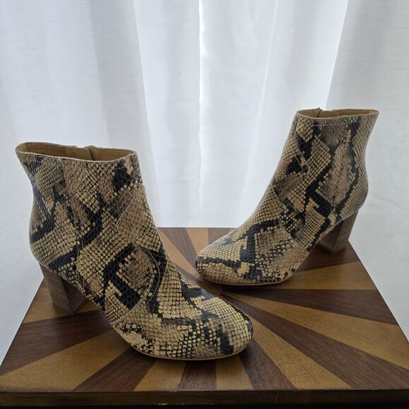 Lucky Brand Sheirin Ankle Boots Booties US 6.5 Womens Snakeskin Leather Zip Up - Picture 1 of 12